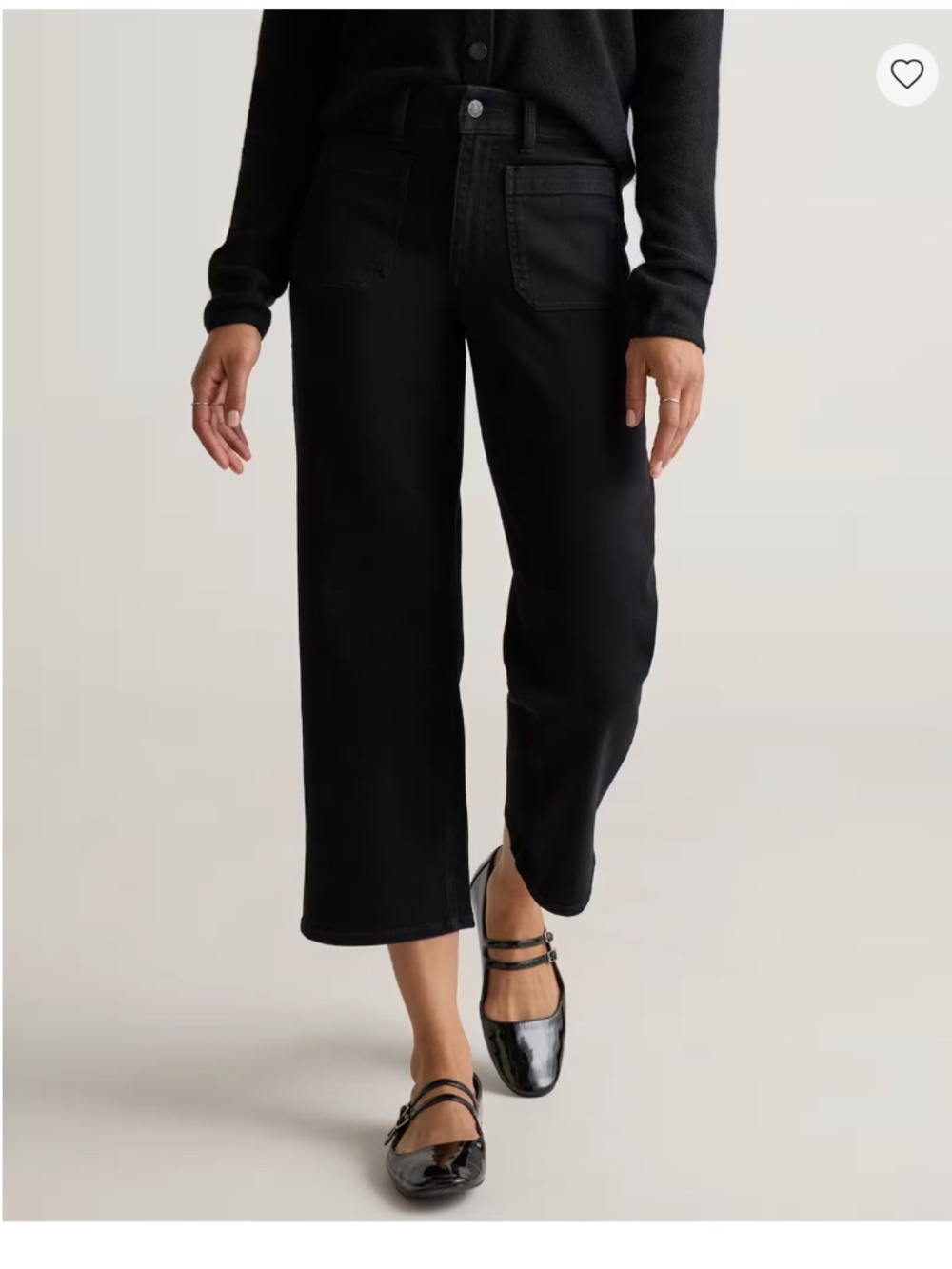 Quince Stretch Patch Pocket Cropped Wide Leg Jeans Black Size 28